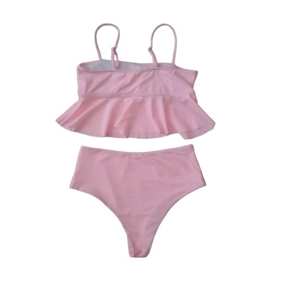 Shein Pink Ruffle Top High Waisted Bottoms Bikini Swimsuit Women's Size Medium - Picture 2 of 12